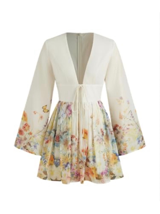 CIDER Dresses & Skirts - Women's CIDER White Floral V Neck Long Sleeve Mini Dress Size Small